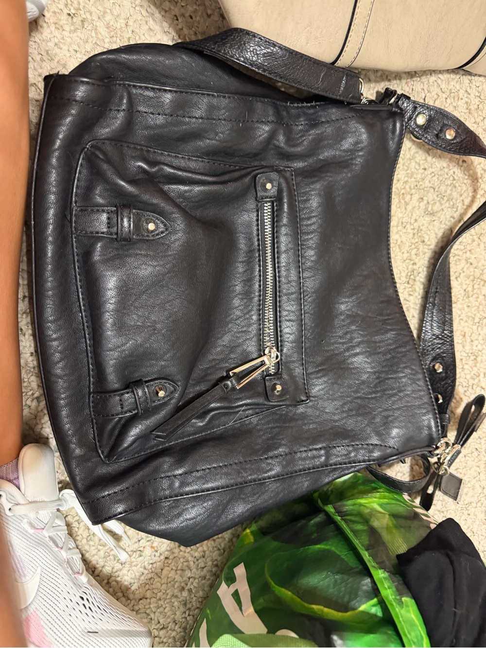 Jessica Simpson Black Leather Tote with Front Zip Pocket